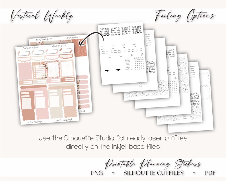 Printable Vertical Weekly Planner Sticker Kit Midnight Foil Ready Silhouette Cut Files Cricut png EC Weekly Sticker Kit image 8