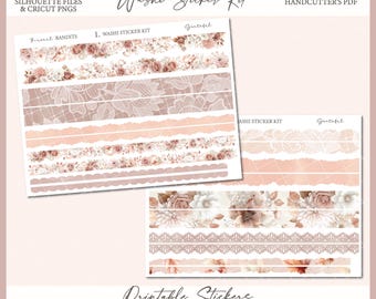 Fall Printable Washi Sticker Kit - Grateful | Journal Stickers | Autumn Decorative Planner Stickers | Silhouette Cutfile | Cricut PNG | PDF