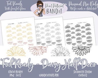 FOIL READY Decorative Planner Stickers | Daisy deco | Floral deco stickers | Silhouette cut files | Cricut .png | Daisy Half Deco | xclusive