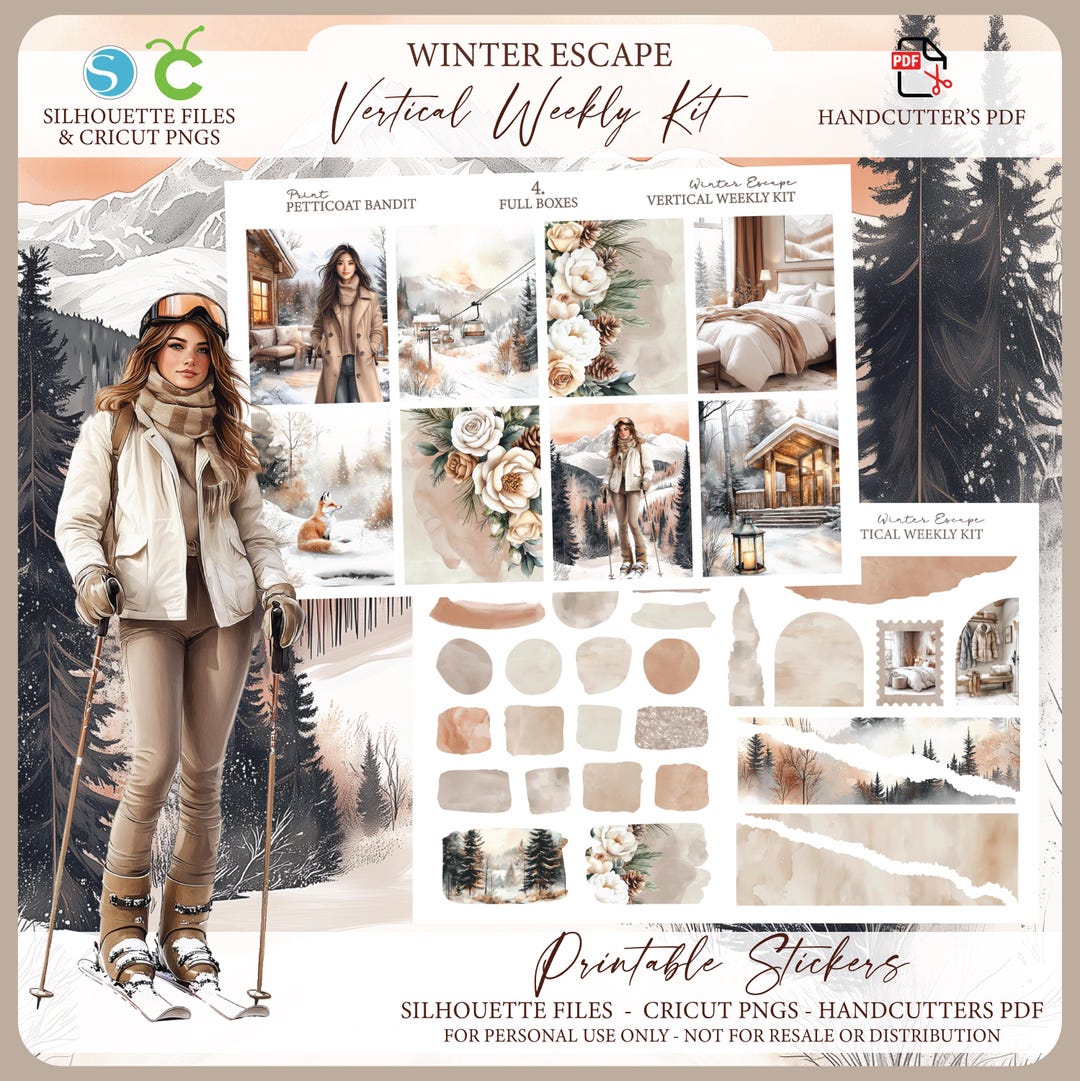 Printable Vertical Weekly Planner Sticker Kit - Winter Escape | Winter ...