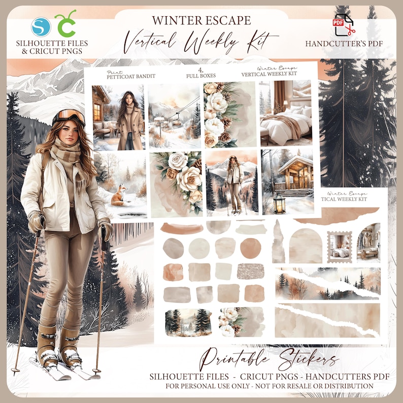 Printable Vertical Weekly Planner Sticker Kit - Winter Escape | Winter ...