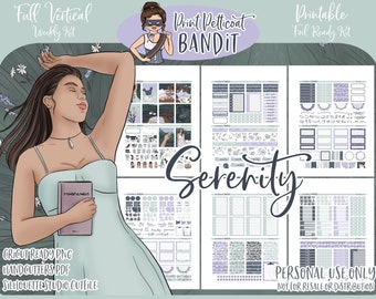 Printable Vertical Weekly Planner Kit - Serenity | FOIL READY | Silhouette Cut Files | Cricut png | Erin Condren Planner Stickers