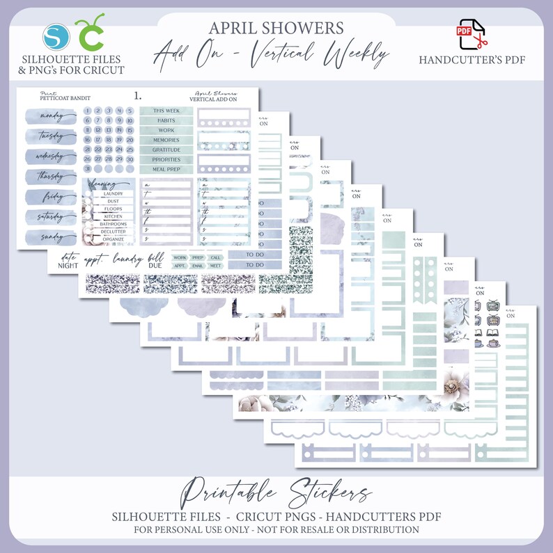 Spring Printable Add on Vertical Weekly Planner Sticker Kit - April ...