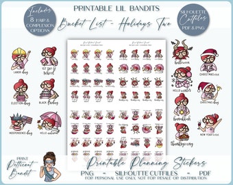 Lil' Bandit Bucket List - Holidays Two | Printable Character Stickers | Planner Stickers | Silhouette Cut Files | Cricut PNGs | PDF