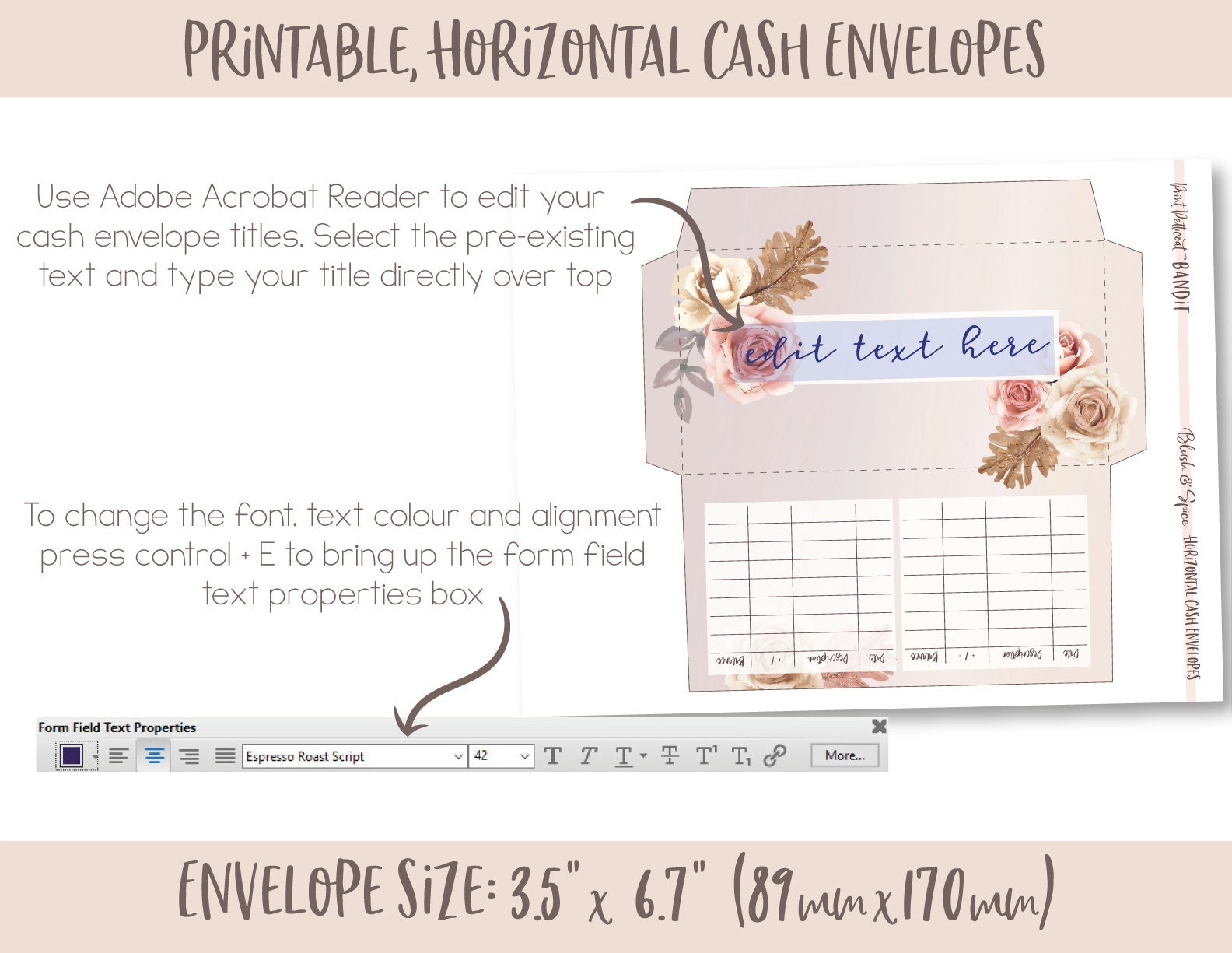 8 Printable Horizontal Cash Envelopes Transaction Tracker | Etsy