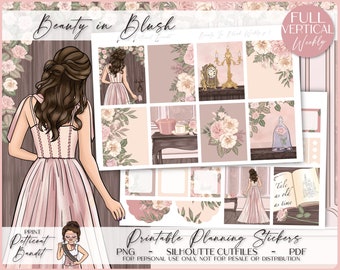 Printable Vertical Weekly Planner Sticker Kit - Beauty in Blush | Foil Ready | Silhouette Cut Files | png | EC Weekly Sticker Kit | xclusive