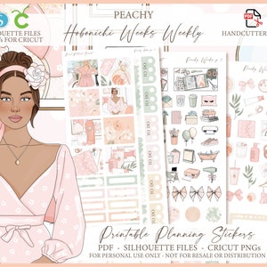 Printable Hobonichi Weeks Weekly Planner Kit - Peachy | Foil Ready | Silhouette Cut Files | Cricut png | Hobo Weeks Sticker Kit