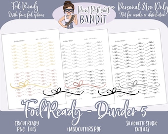 FOIL READY Printable Divider 5 | Foil Ready Labels | Faux Foil Printable Stickers | Silhouette cut files | Decorative Planner Stickers