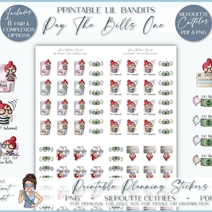 Lil 'Bandit - Zahl die Rechnungen Eins | Charakter Aufkleber | Planer Aufkleber | Silhouette Schnittdateien | Cricut PNGs | PDF-Datei
