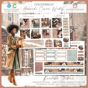 Kit de planejador semanal Hobonichi Cousin para impressão - Gingerbread | Arquivos de corte Silhouette | Cricut png | Kit de adesivos de Natal Hobo Cousin A5
