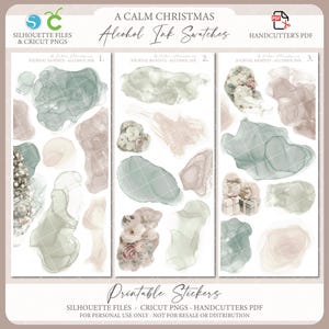 Printable Alcohol Ink Swatches - A Calm Christmas | Journal Stickers | Decorative Planner Stickers | Silhouette Cutfiles | Cricut PNG | PDF