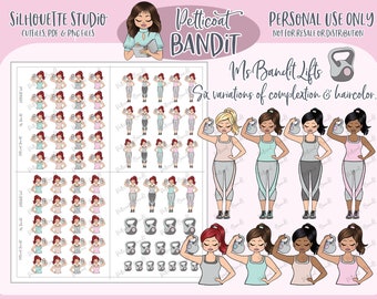 Ms. Bandit Lifts Printable Character Stickers | Digital Download Fitness Planner Girl Stickers | Silhouette Cut Files | PNG | PDF | xclusive