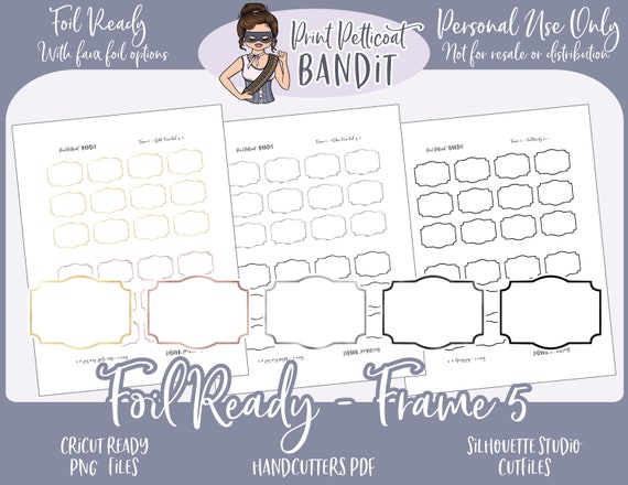 FOIL READY Printable Frame 5 | Foil Ready Labels | Faux Foil Printable Stickers | Silhouette cut files | Decorative Planner Stickers