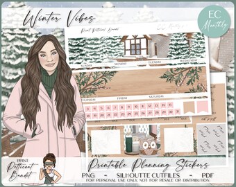 Erin Condren Monthly Kit | Foil Ready | Printable Planner Stickers | EC Monthly | Silhouette Cutfiles | Cricut PNG | PDF | Winter Vibes