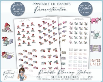 Lil' Bandit - Procrastination | Printable Character Stickers | Planner Stickers | Silhouette Cut Files | Cricut PNGs | PDF