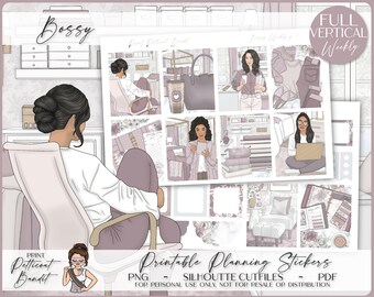 Printable Vertical Weekly Planner Sticker Kit - Bossy | Foil Ready | Silhouette Cut Files | Cricut png | EC Weekly Sticker Kit