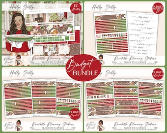 Printable Erin Condren Monthly Budget Bundle | Budget Planner Sticker Kit | Finance Kit | Silhouette Cutfiles PDF | Cricut PNG | Holly Jolly