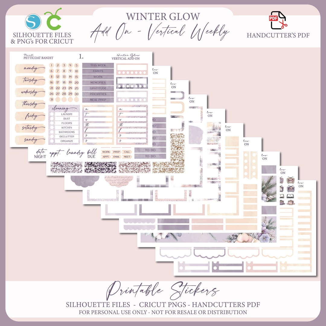 Printable Add on Vertical Weekly Planner Sticker Kit - Winter Glow ...