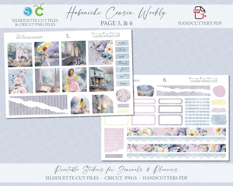 Spring Printable Hobonichi Cousin Weekly Planner Kit - Spring Rain ...