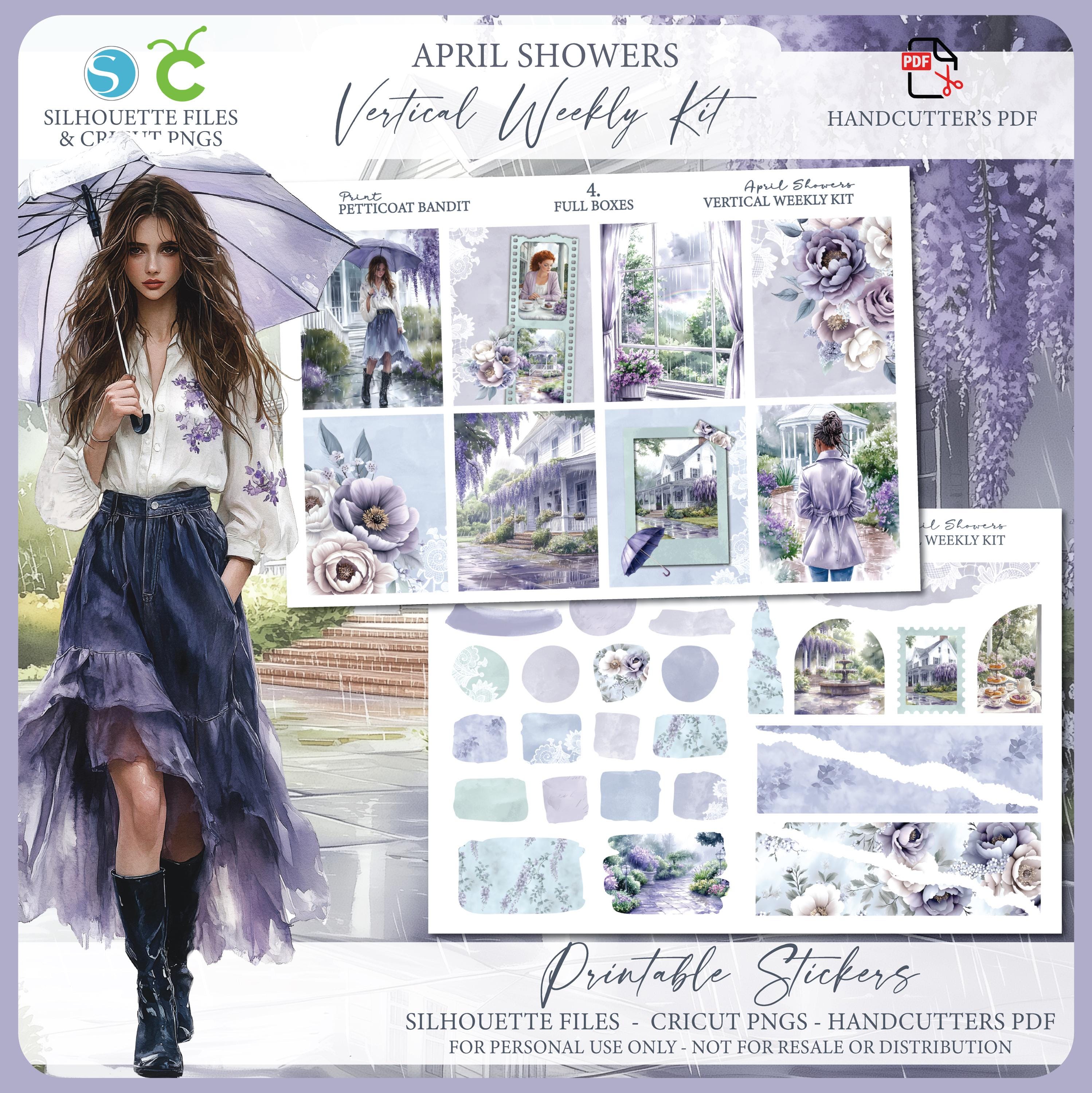 Spring Printable Vertical Weekly Planner Sticker Kit - April Showers ...