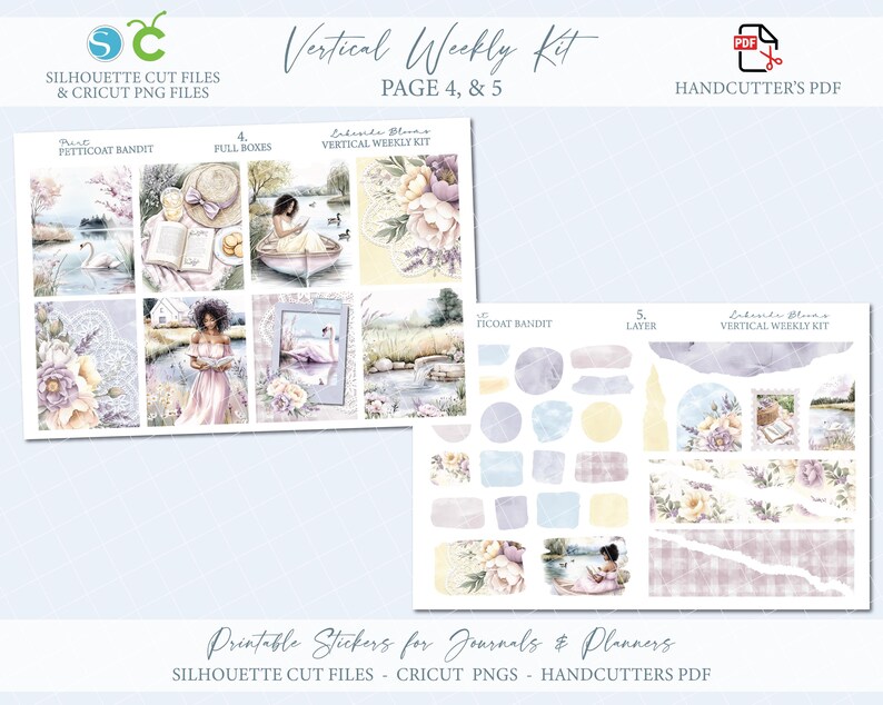 Spring Printable Vertical Weekly Planner Sticker Kit - Lakeside Blooms ...