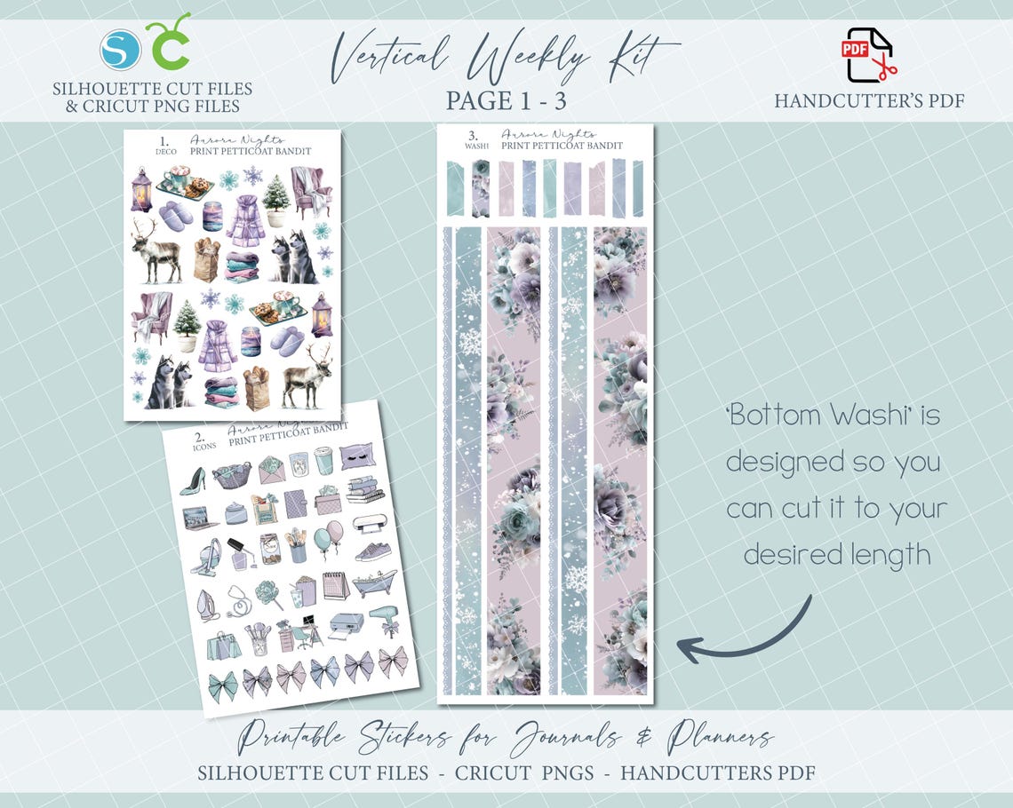Winter Printable Vertical Weekly Planner Sticker Kit - Aurora Nights ...