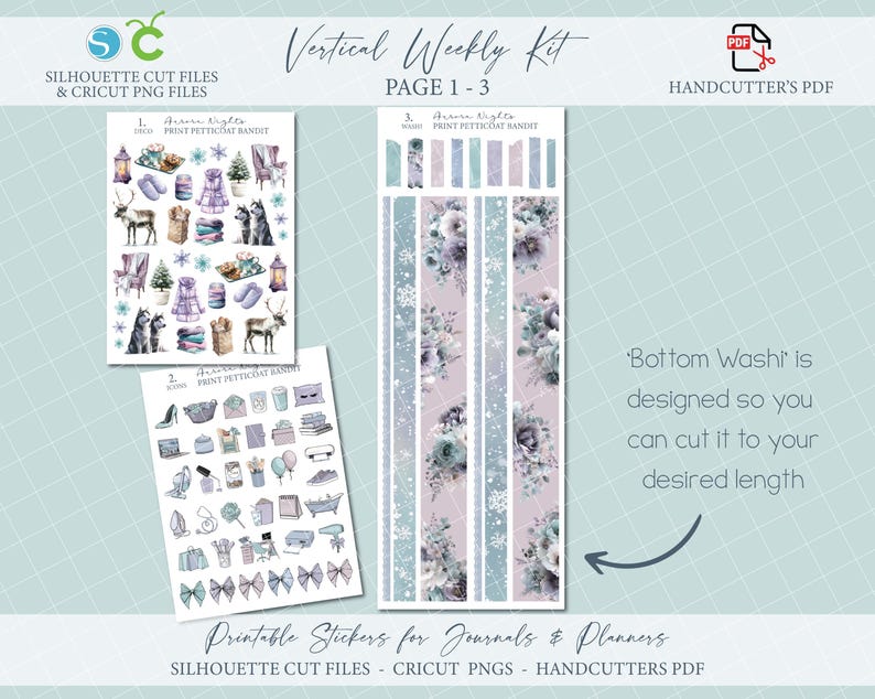 Winter Printable Vertical Weekly Planner Sticker Kit - Aurora Nights ...