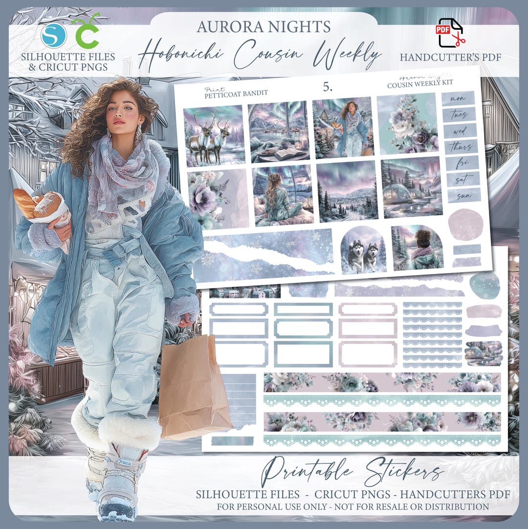 Winter Printable Hobonichi Cousin Weekly Planner Kit - Aurora Nights ...