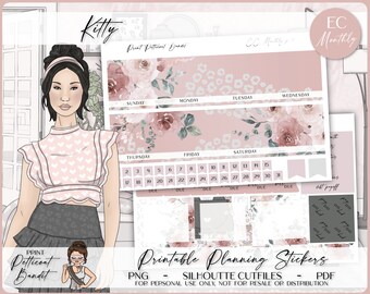 Erin Condren Monthly Kit | Foil Ready | Printable Planner Stickers | EC Monthly | Silhouette Cutfiles | Cricut PNG | PDF | Kitty