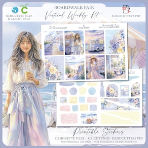 Printable Vertical Weekly Planner Sticker Kit - Boardwalk Fair | Silhouette Cutfile | Cricut PNG | PDF | 7X9 Weekly Sticker Kit