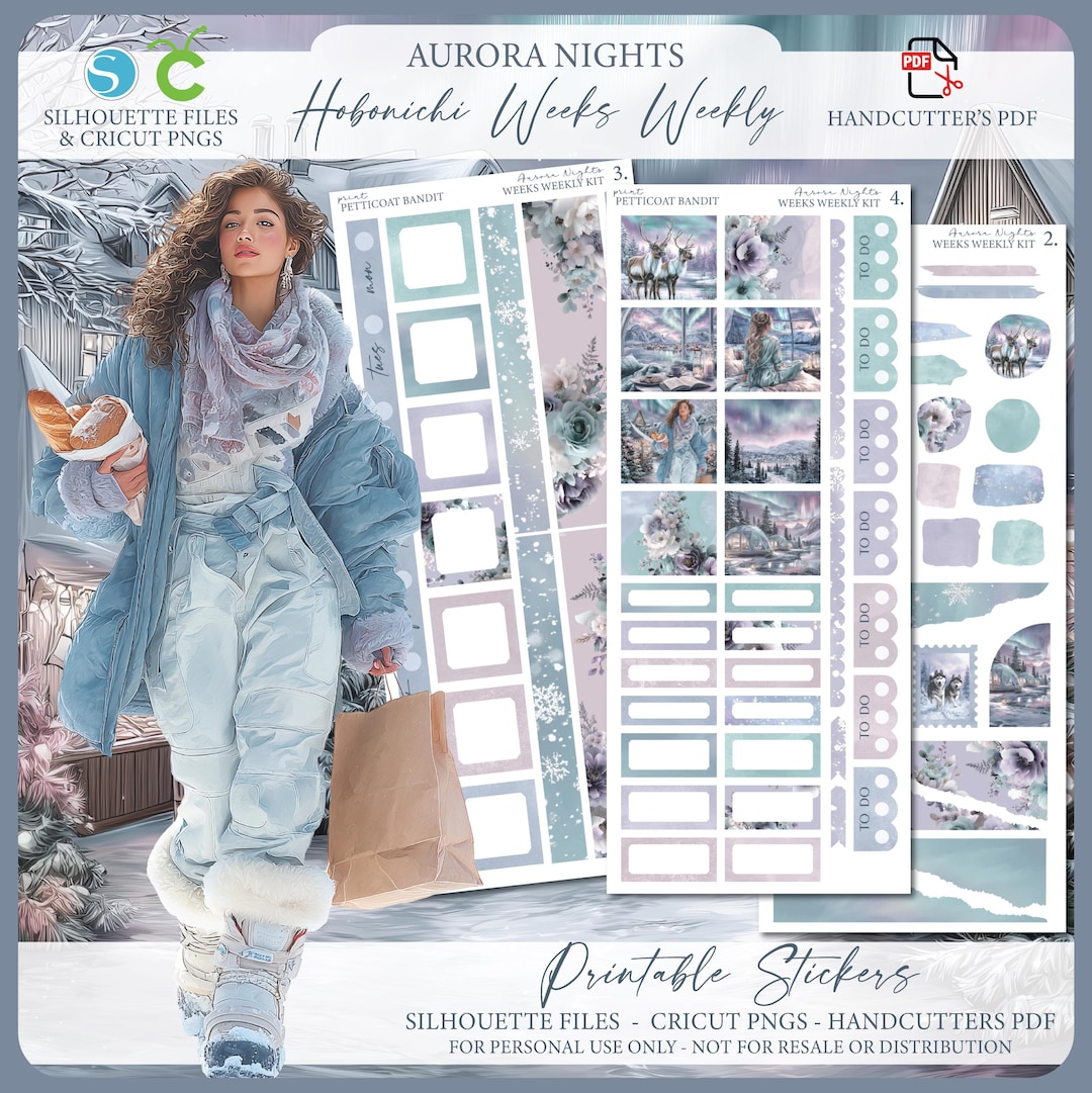 Winter Printable Hobonichi Weeks Weekly Planner Kit - Aurora Nights ...