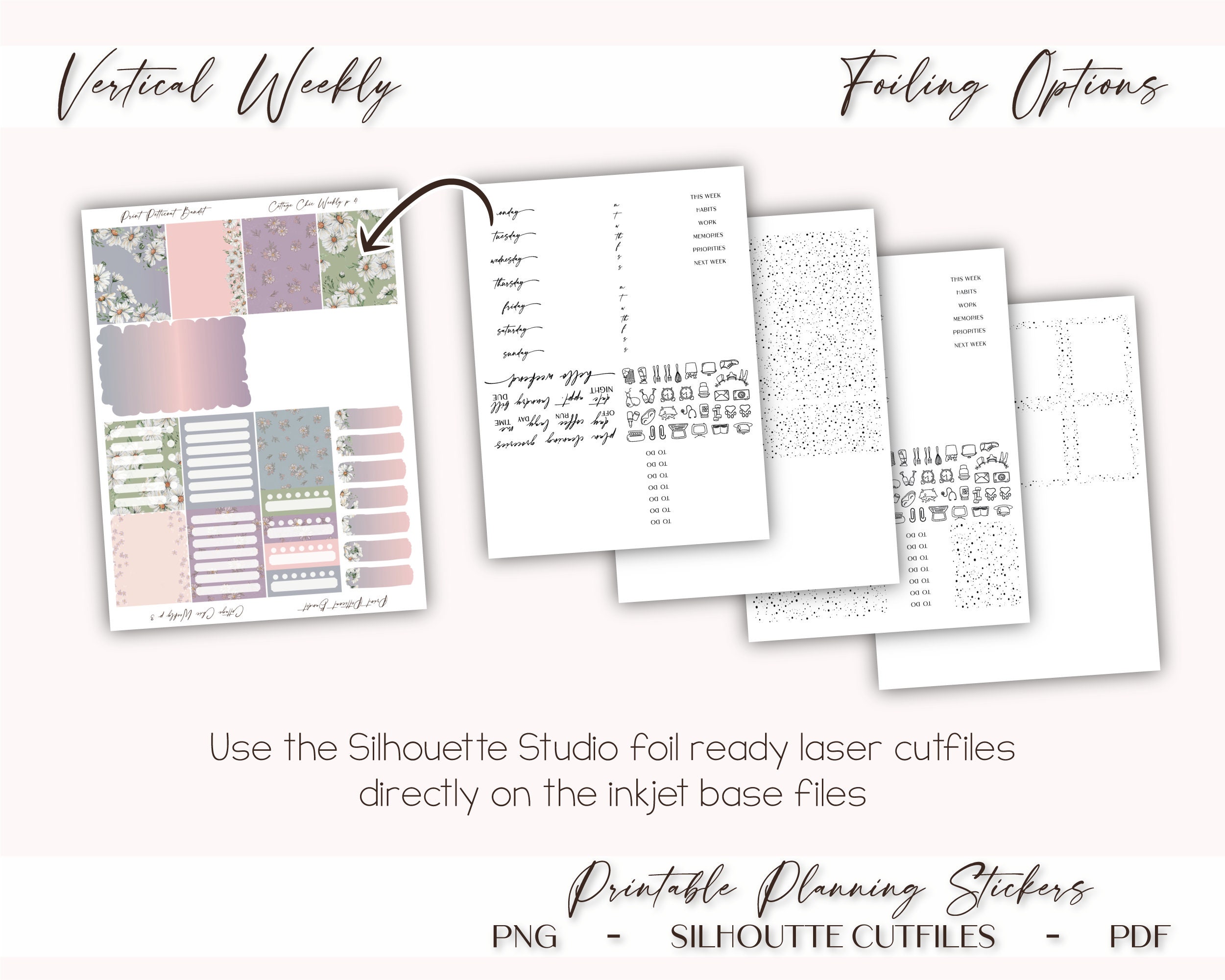 Printable Mini Vertical Weekly Planner Kit Cottage Chic Etsy