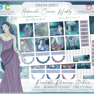 Hobonichi Cousin Wochenplaner Kit - Druckbares Kit - Sirenen Zauber | Silhouette Schnittdateien | Cricut png | A5 Hobo Cousin Aufkleber Kit