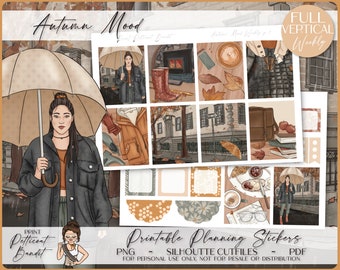 Printable Vertical Weekly Planner Sticker Kit - Autumn Mood | Foil Ready | Silhouette Cut Files | Cricut png | EC Weekly Sticker Kit