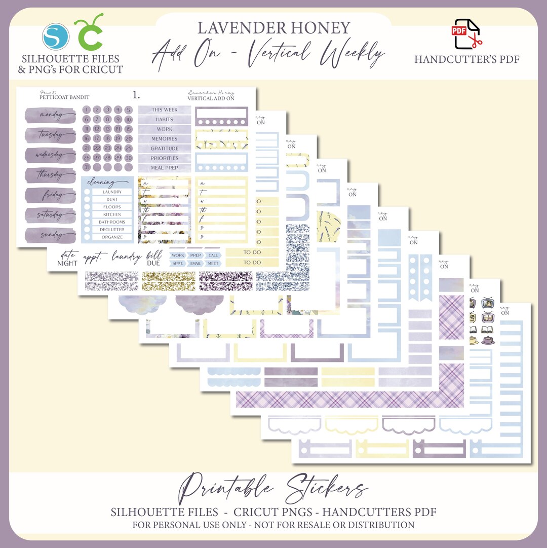 Spring Printable Add on Vertical Weekly Planner Sticker Kit - Lavender ...