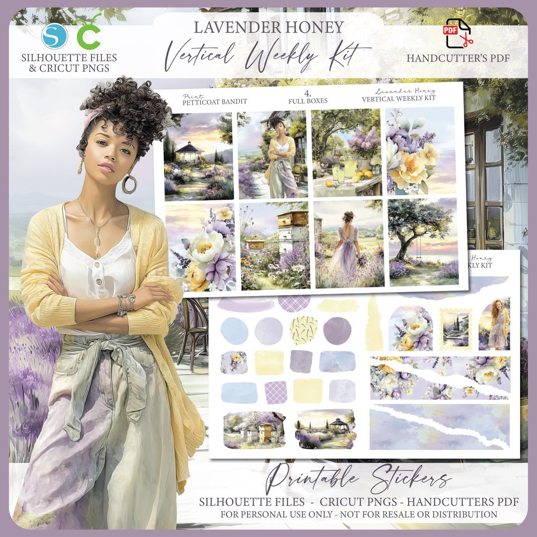 Spring Printable Vertical Weekly Planner Sticker Kit - Lavender Honey ...
