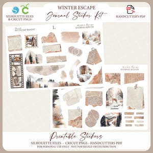 Printable Journaling Sticker Kit - Winter Escape | Neutrale Winter Journal Aufkleber | Dekorative Planer Aufkleber | Silhouette | Cricut | PDF-Datei