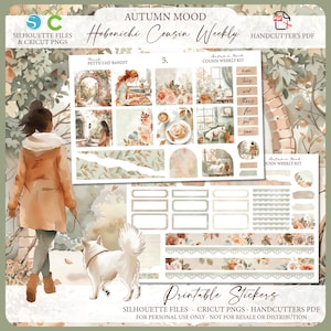 Kit de planejador semanal Hobonichi Cousin para impressão - Autumn Mood | Arquivos de corte Silhouette | Cricut png | Kit de adesivos Hobo Cousin A5