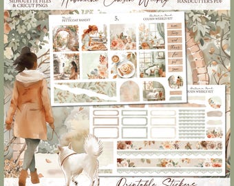 Printable Hobonichi Cousin Weekly Planner Kit - Autumn Mood | Silhouette Cut Files | Cricut png | A5 Hobo Cousin Sticker Kit