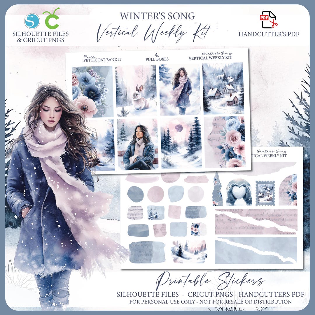 Printable Vertical Weekly Planner Sticker Kit - Winter's Song ...