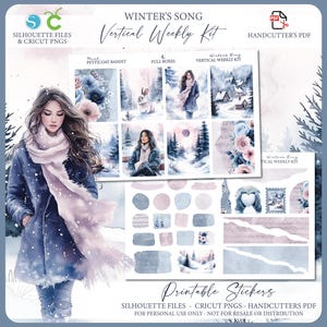 Printable Vertical Weekly Planner Sticker Kit - Winter&#39;s Song | Silhouette Cutfile | Cricut PNG | PDF | Winter 7X9 Weekly Sticker Kit
