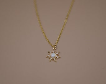 Sunburst opal necklace, layering and stacking necklace, dainty and minimal