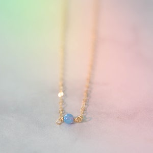 super dainty and simple light blue opal necklace for layering, minimalist jewelry