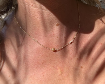 peachy moonstone and pearl continuous dainty chain