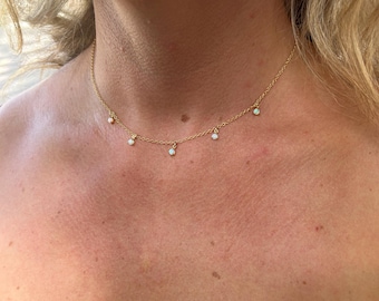 5 tiny opal dainty charm necklace, October birthday, birthstone necklace