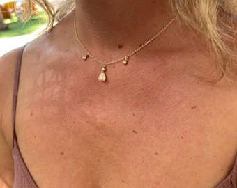pikake pink pearl charm necklace