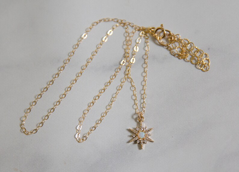Sunburst crystal and opal pendant dainty and minimalist