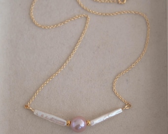 Pink Edison Pearl with stick pearls necklace