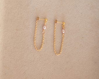 Pink keshi pearl chain studs