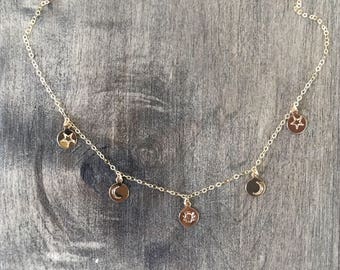 Eres mi sol, mi luna y todas mis estrellas collar con dijes dorados, día de la madre, astronomía, fase lunar, luna creciente, collar de capas, gargantilla